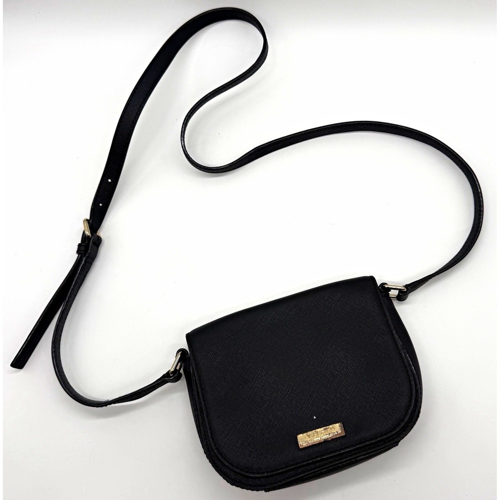 Kate Spade Black Saffiano Leather Crossbody Bag Gold Logo Adjustable Strap